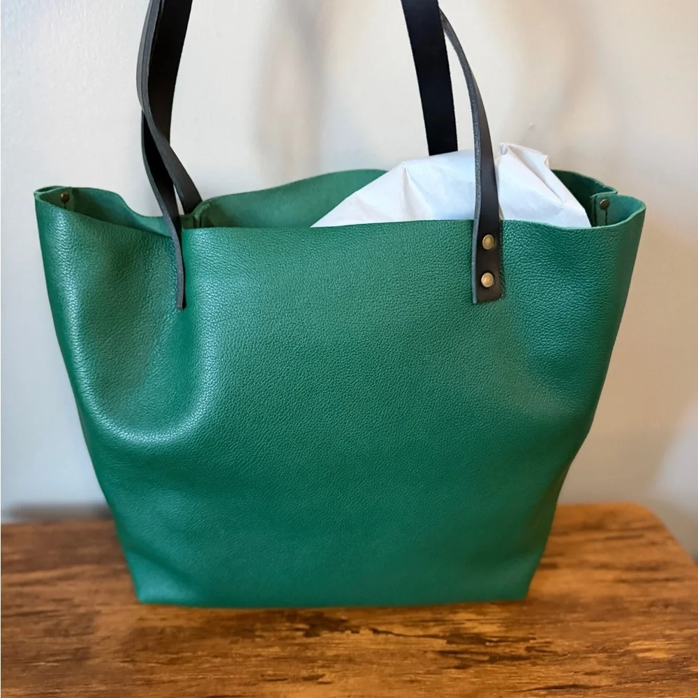 Portland Leather Bacalar Green Leather Tote Bag Large - Picture 4 of 6